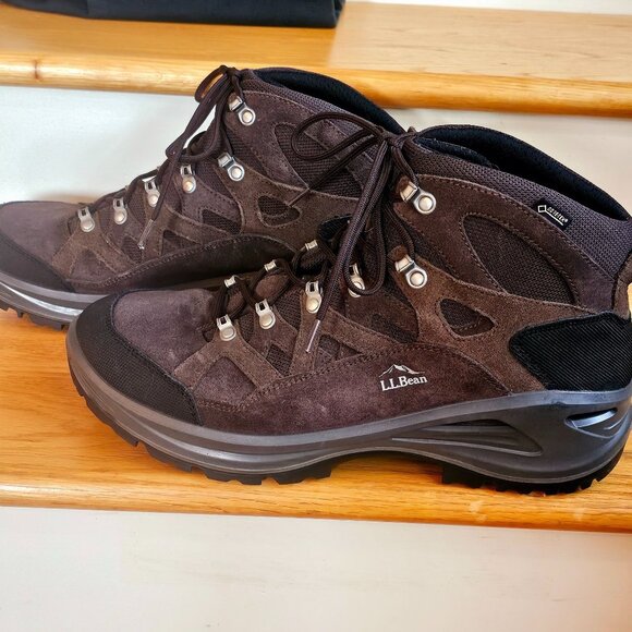L.L.Bean Mens Gore-Tex Brown Suede Hiking Boots Gore-Tex VIbram Made ITALY 12 W - Picture 1 of 7